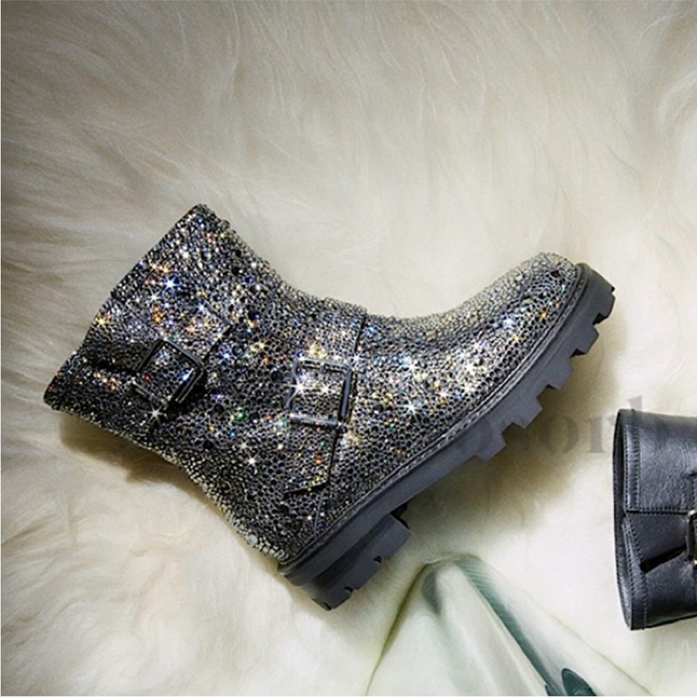 New JIMMY CHOO Youth Ii Crystal-Embellished Boots - Grey $6,295 38
